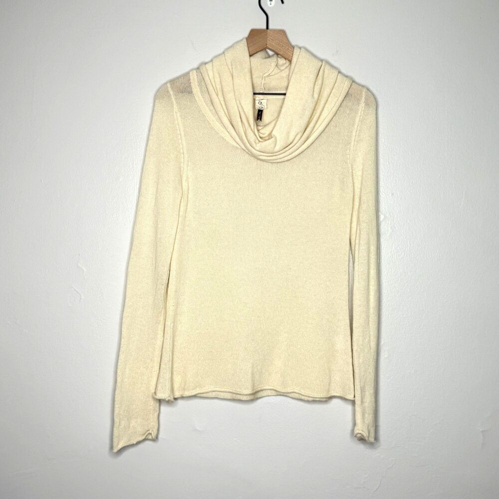 Qi Cashmere Womens Cowl Neck Sweater M Cream Soft Minimalist Office Luxury